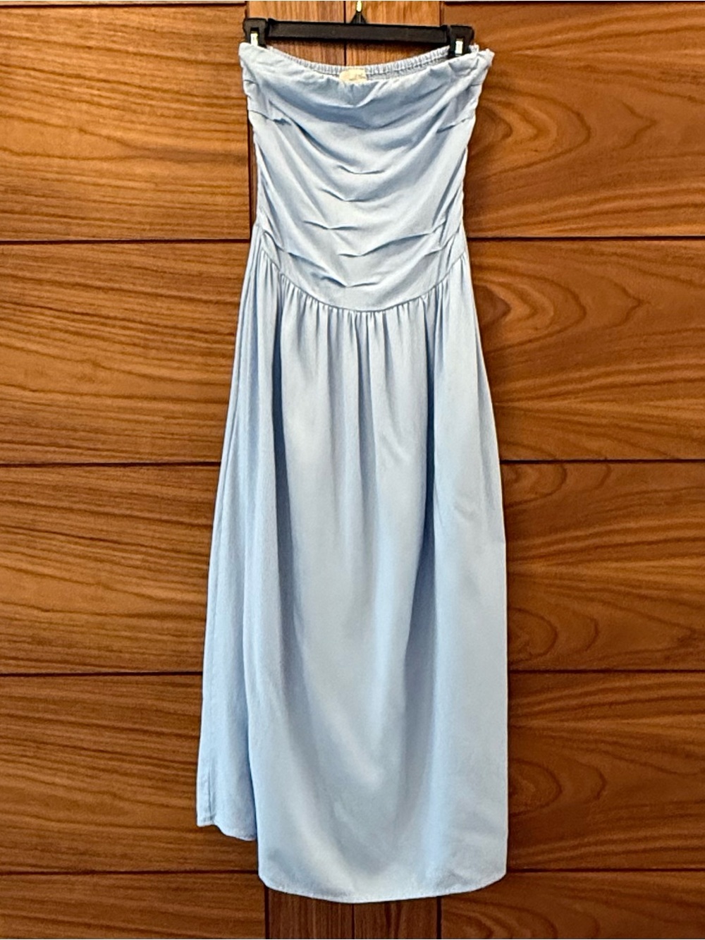 Universal Thread Ruched Smocked Maxi A-Line Linen Blue Dress - Sz S - Picture 3 of 7
